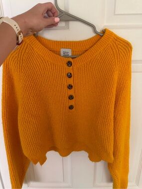 BDG Women's Golden Orange Ribbed Henley Sweater